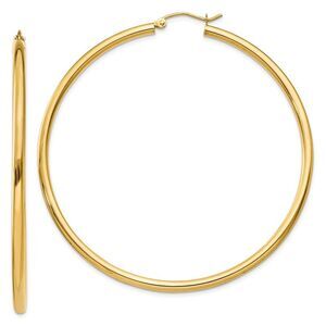 2.5mm, 14k Yellow Gold Classic Round Hoop Earrings, 60mm (2 3/8 Inch)